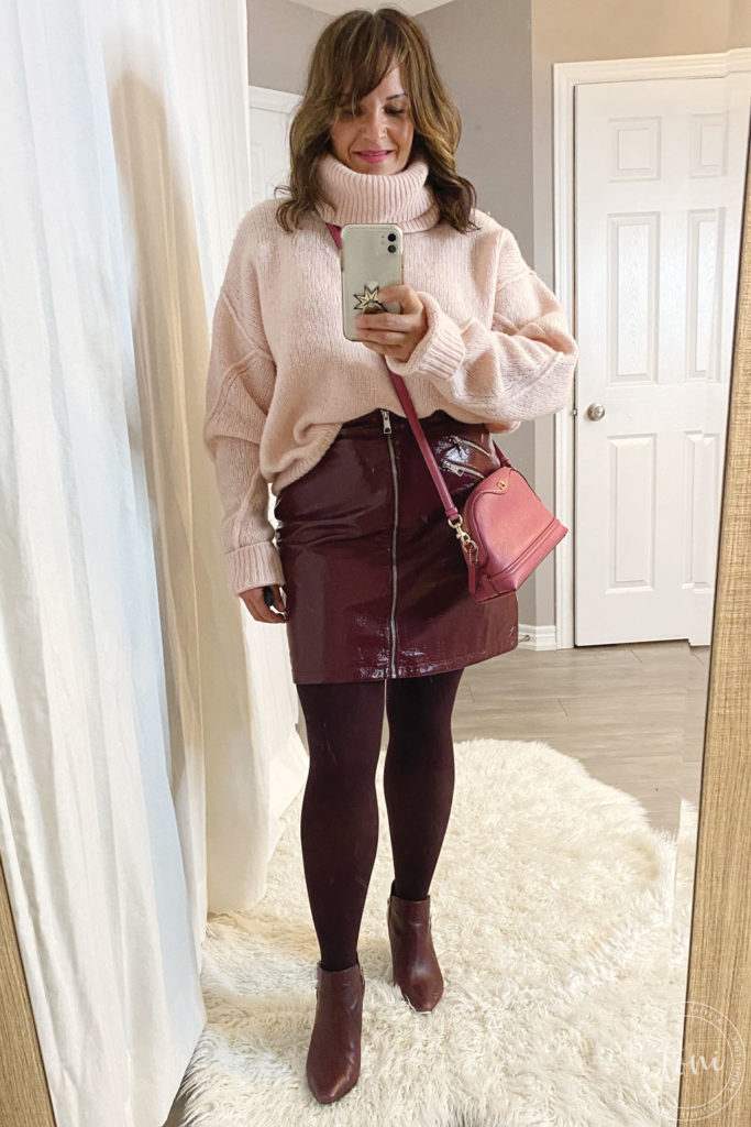 Wine Faux Skirt Chunky Pink Sweater